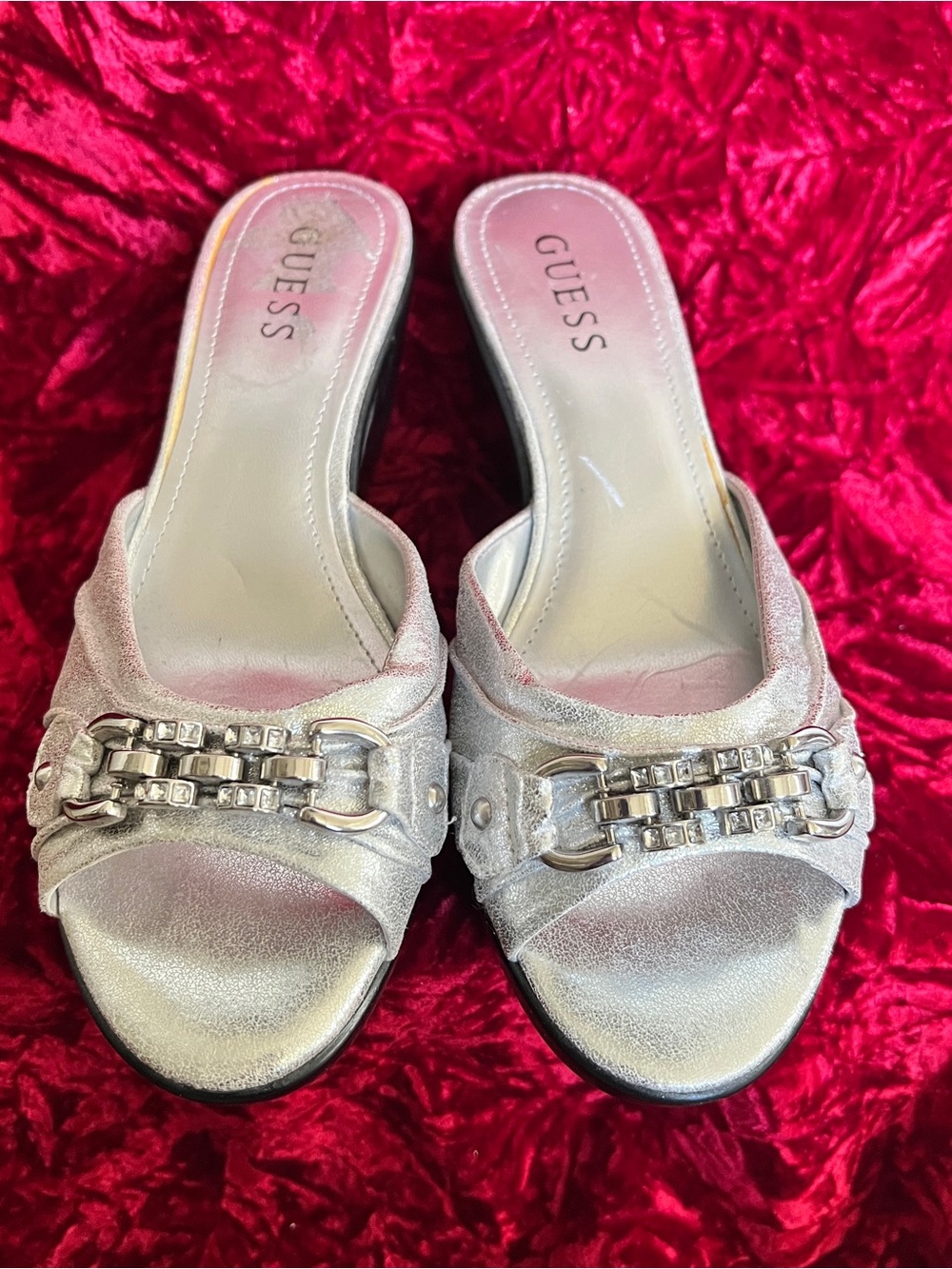 Guess Silver Metallic Bling Wedge Sandals - Picture 6 of 11
